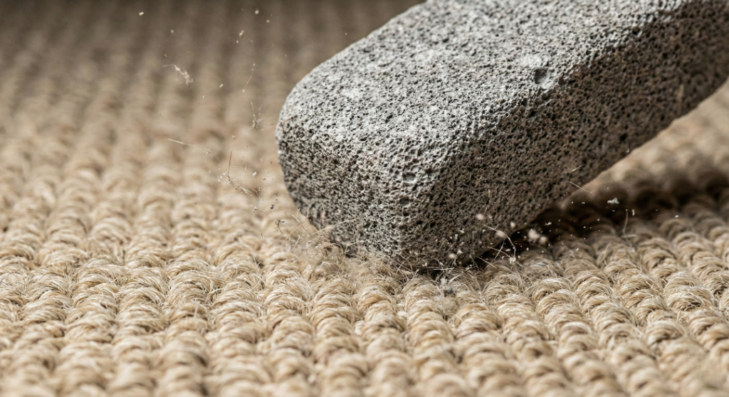 scraping sound of the stone engaging with tough carpet fibers 